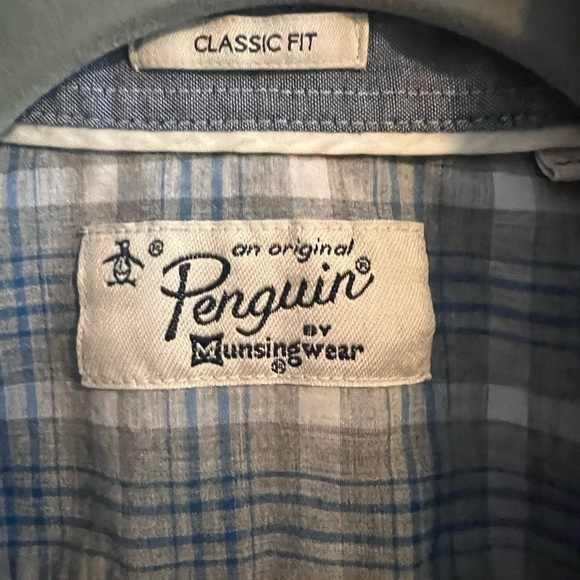 𝅺penguin Classic Fit Blue and Green Plaid Shirt Size Large - Picture 2 of 8